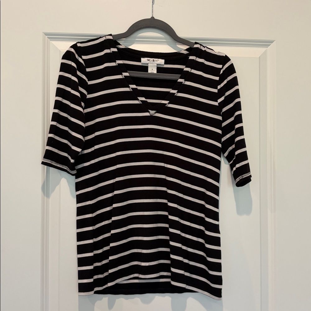 White House Black Market Black and White Striped Short Sleeve Tee